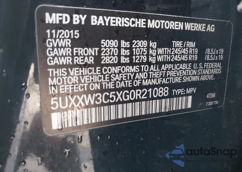 2016 BMW X4 xDrive28I from USA, damaged, VIN 5UXXW3C5XG0R21088